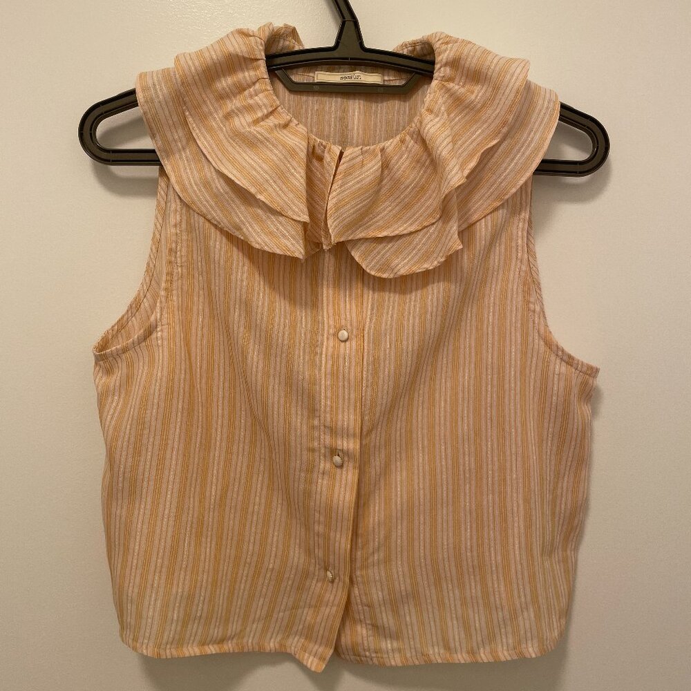 Sessun Bella Flora Sleeveless Ruffled French Top 34 XS Striped Blouse